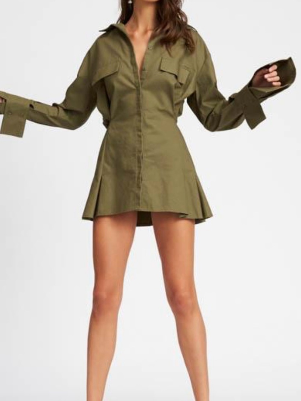 Lioness Cover Girl Olive Utility Shirt Dress Women’s Small Flared Hem Australia